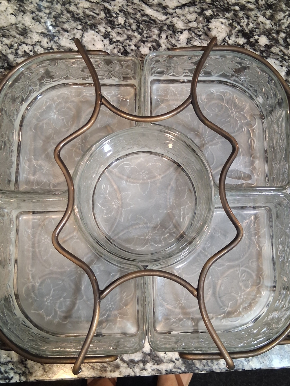 Princess House Fantasia Vntg Glass Serving Tray with Bronze Metal Carrier